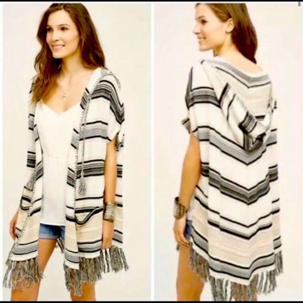 Anthropologie oversized fringe hooded sweater